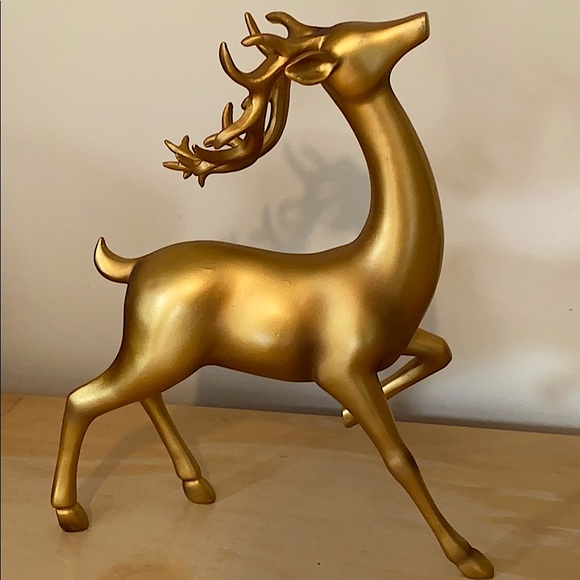 Golden finish, antique deer sculptures, set of 2 - Picture 4 of 7